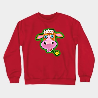 Cute Cow with Bohemian Flower Crown Crewneck Sweatshirt